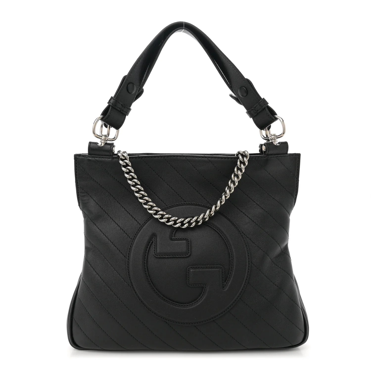 Sakai Be Green Calfskin Diagonal Stitched Small Blondie Tote Black