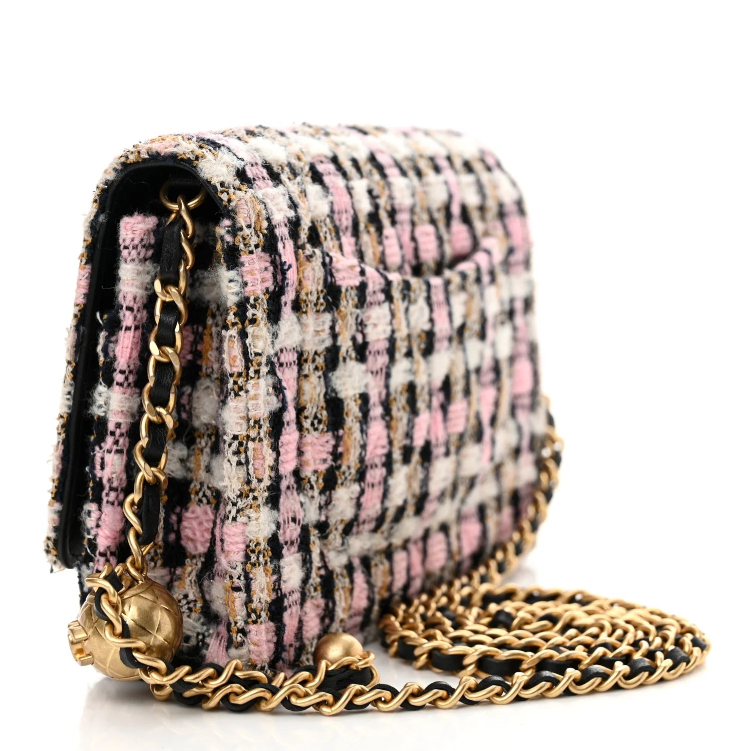 Tweed Quilted CC Pearl Crush Wallet on Chain WOC Pink Multicolor