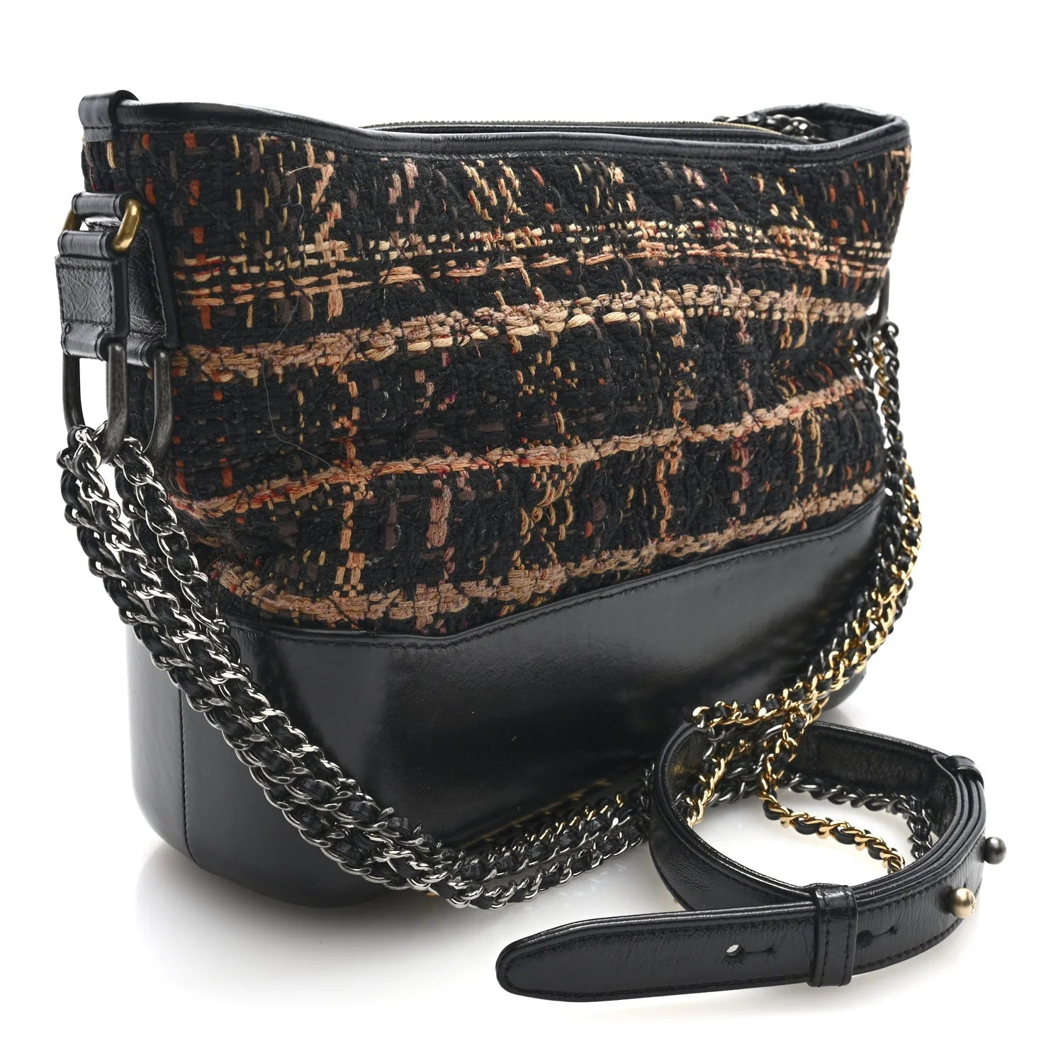 Tweed Calfskin Medium Gabrielle Hobo Black Brown