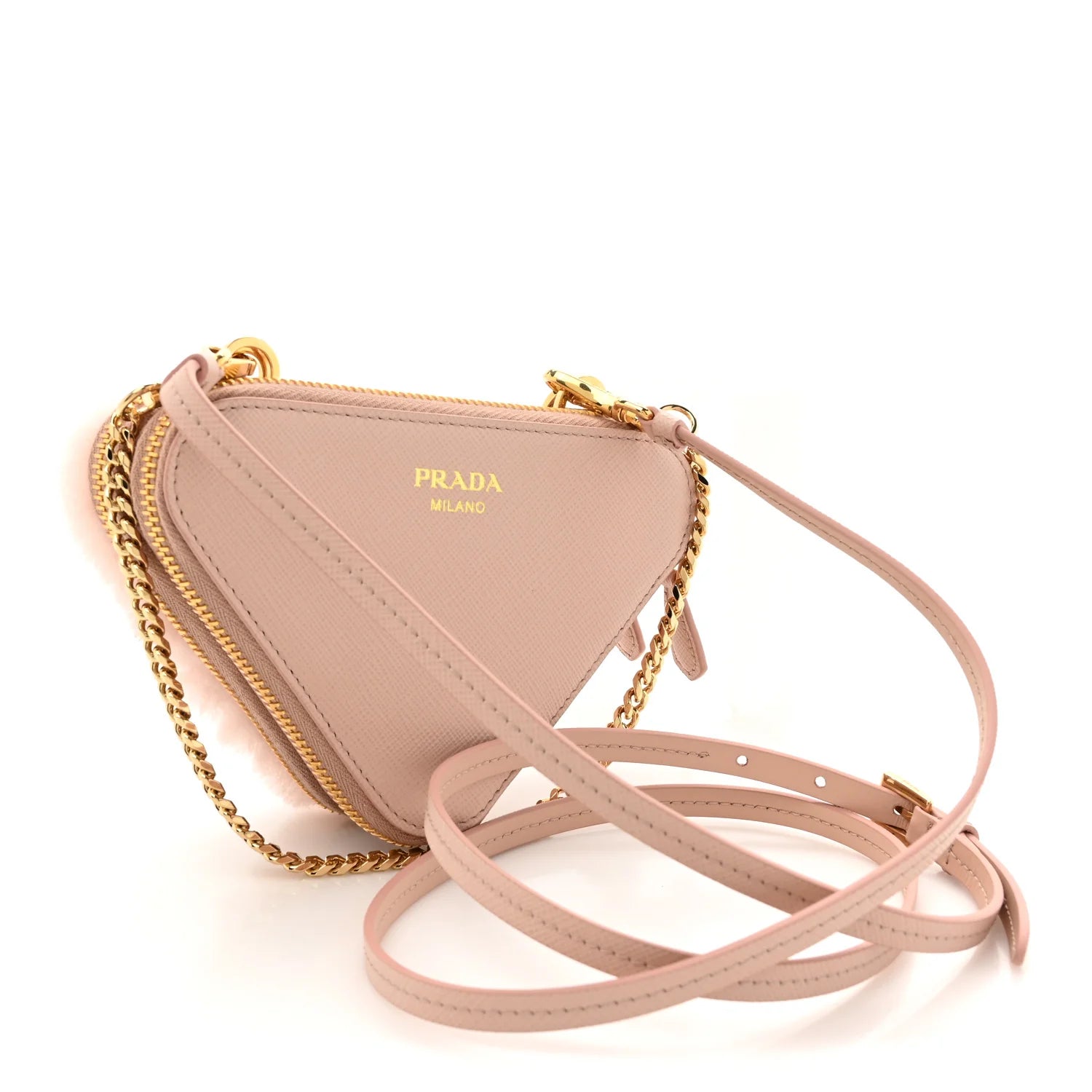 Saffiano Shearling Triangle Mini Pouch Orchidea