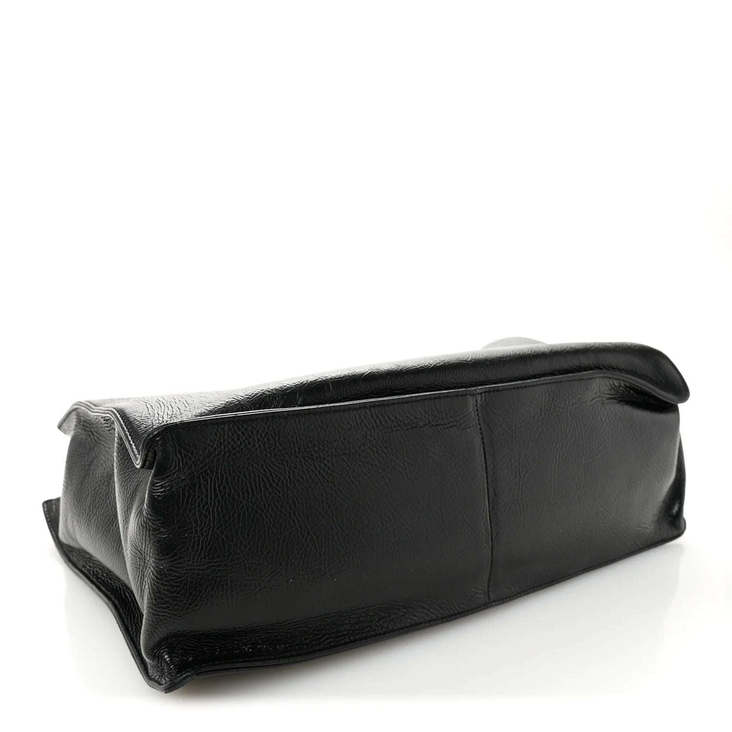 Shiny Aged Calfskin Shopping Bag Black