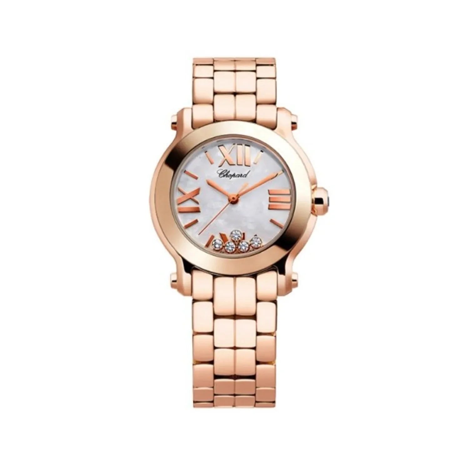 Unworn  Happy Sport, 18K Rose Gold, 5 Floating Diamonds, 30Mm, Ref# 274189-5003, Box and Papers