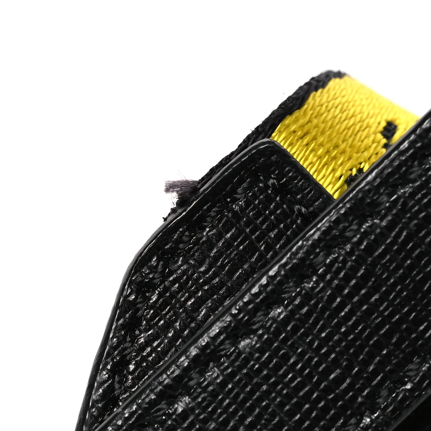 Saffiano Striped Mini Diag Binder Clip Bag Black White Yellow