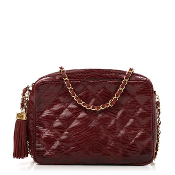 Lizard Quilted Small Tassel Camera Case Burgundy
