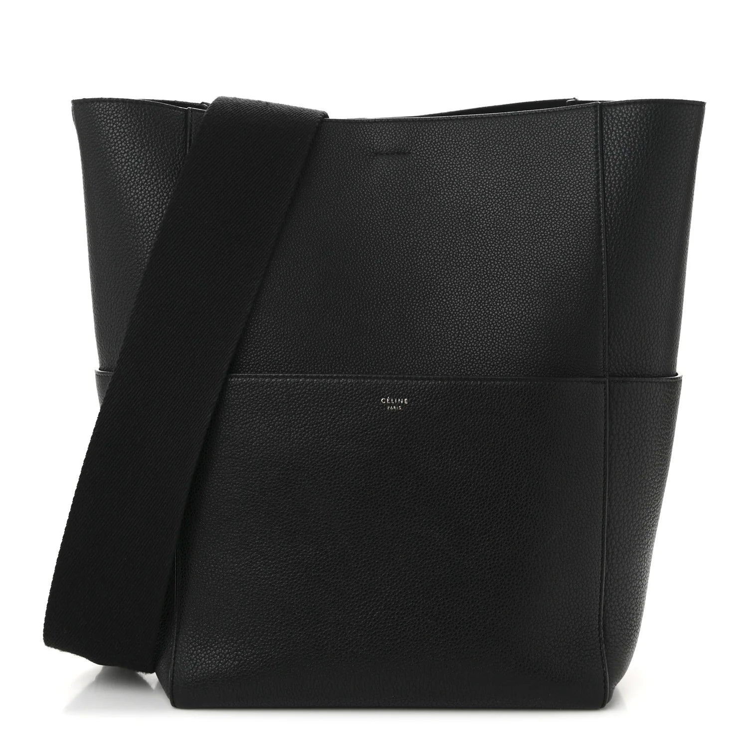 Soft Grained Calfskin Sangle Bucket Bag Black