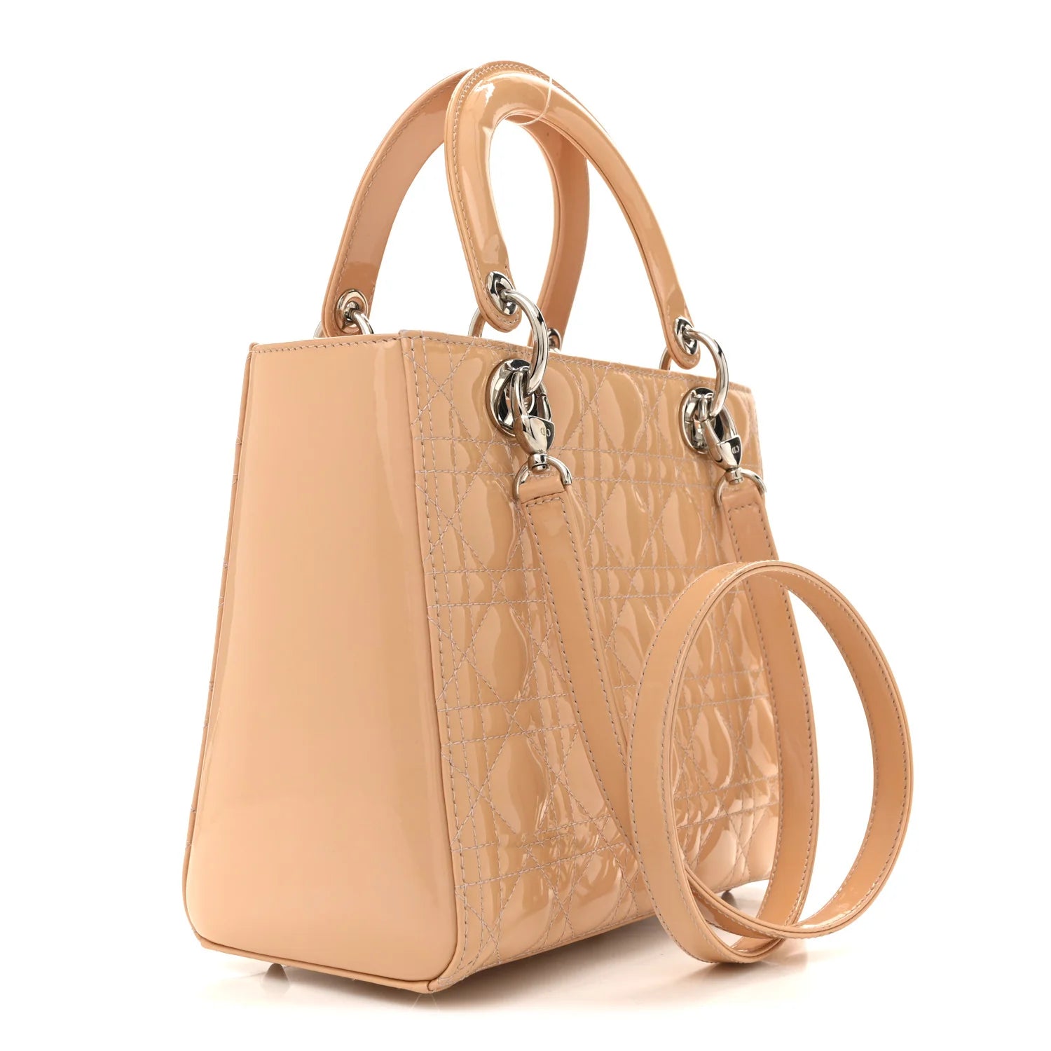 Patent Cannage Medium Lady Dior Beige