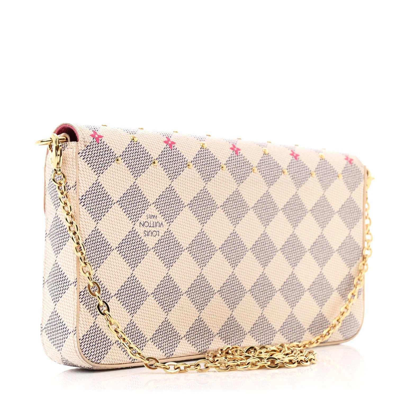 Damier Azur Studded Pochette Felicie Chain Wallet Fuchsia