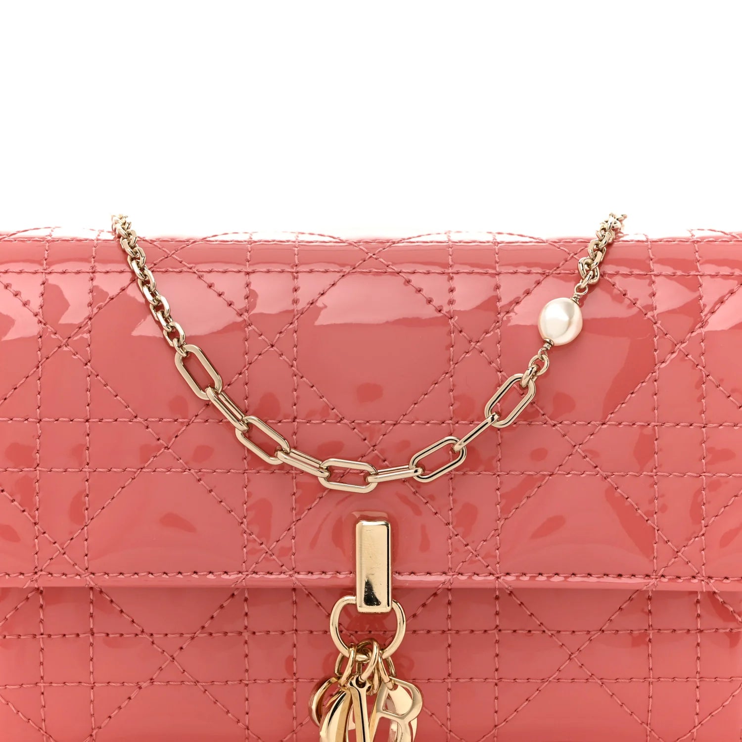 Patent Cannage Lady Dior Chain Pouch Pink