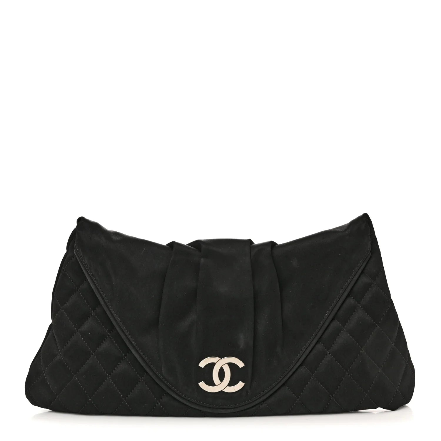Satin Quilted Flap Clutch Black