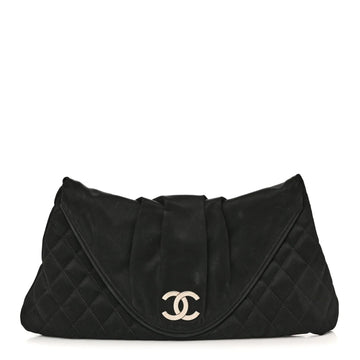 Satin Quilted Flap Clutch Black