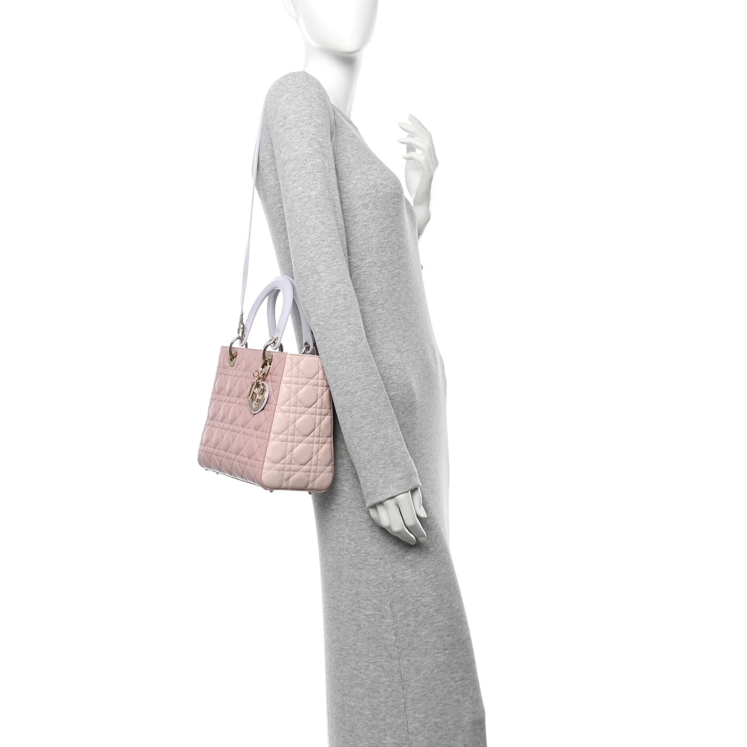 Lambskin Cannage Medium Tri-Color Lady Dior Rose Pale