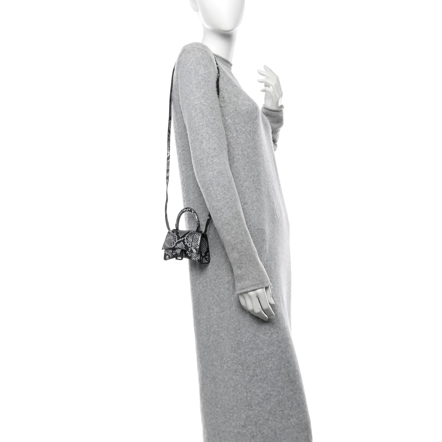 Shiny Calfskin Snakeskin Effect Hourglass Top Handle Bag Mini Silver Black