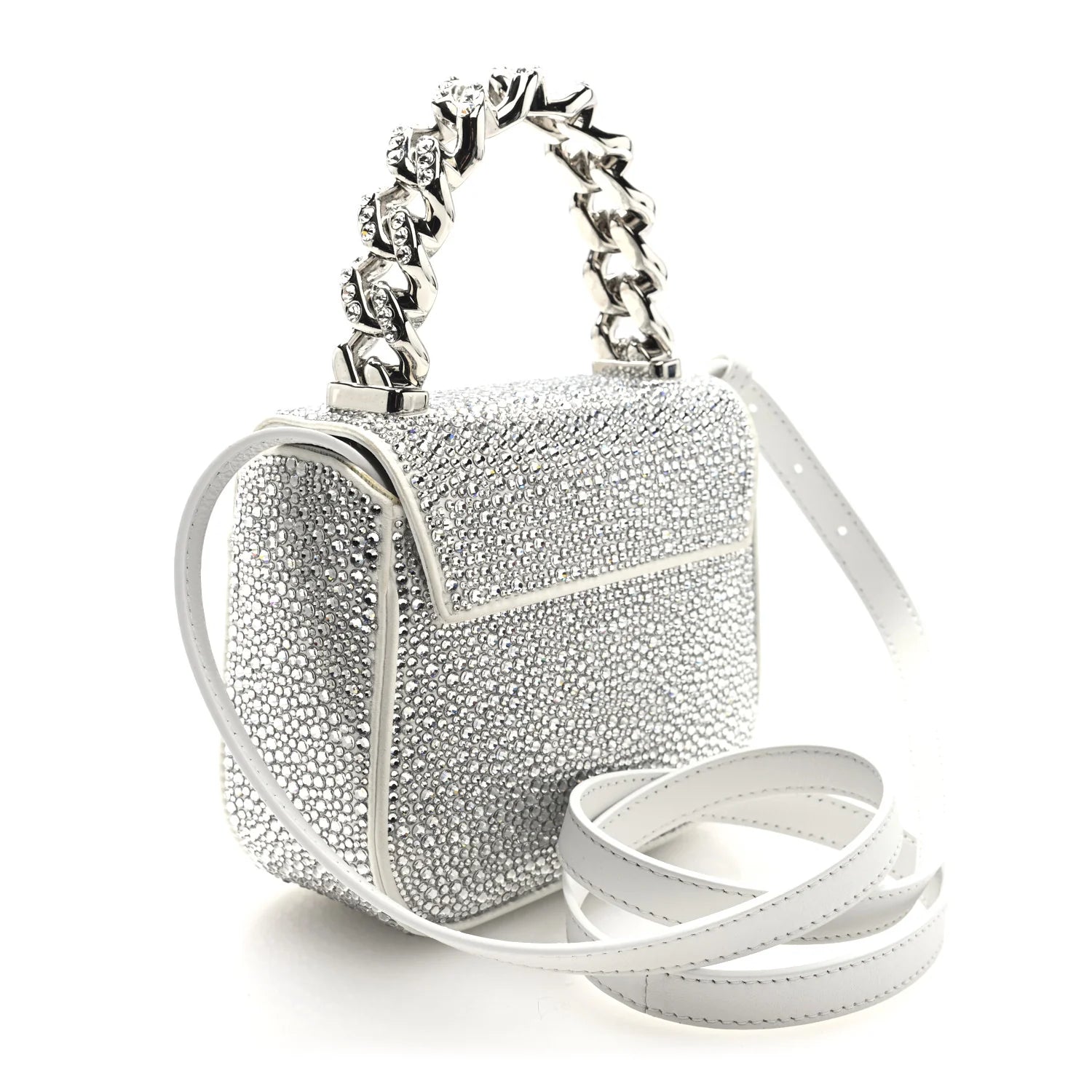 Satin Crystal Studded Mini La Medusa Bag White