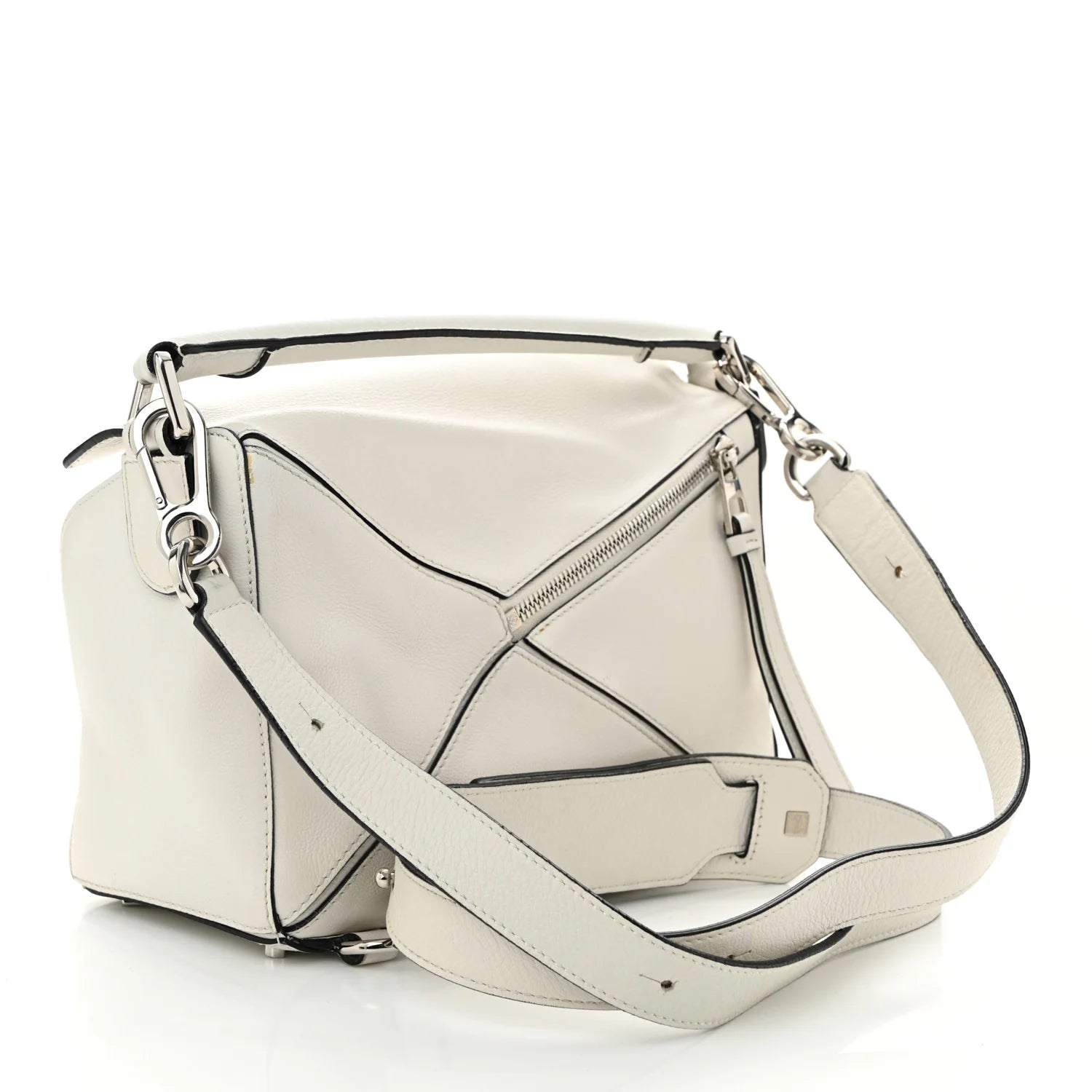 Grained Calfskin Small Puzzle Bag White