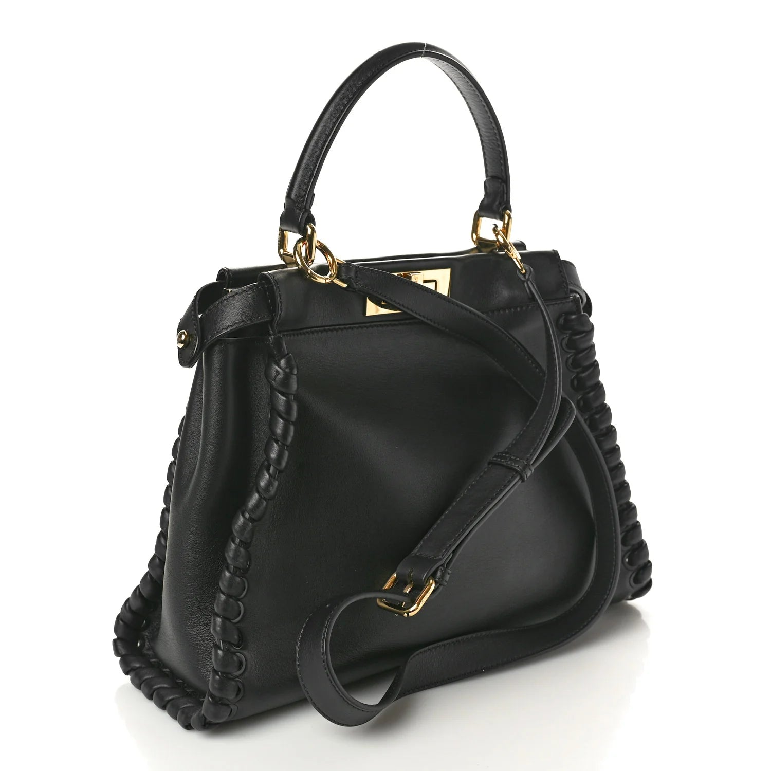 Vitello Seta Lace up Medium Peekaboo Iconic Satchel Black