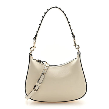 Pebbled Calfskin Small Rockstud Hobo Bag Ivory