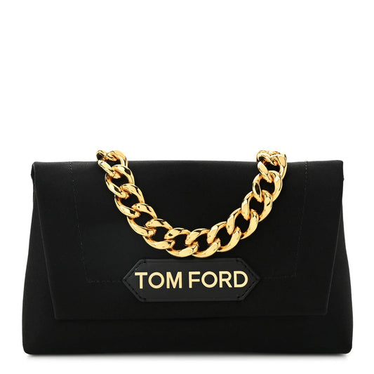 Satin Mini Label Chain Shoulder Bag Black