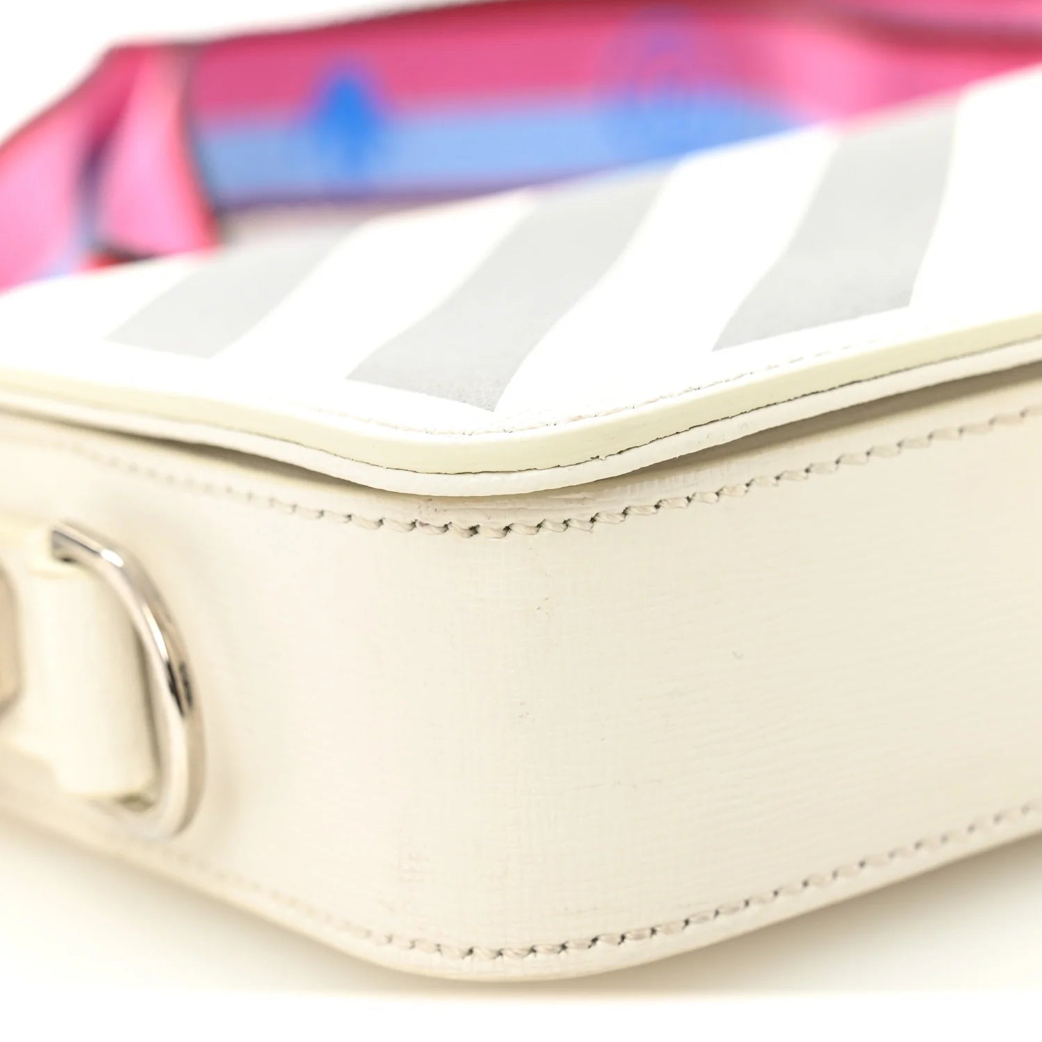 Saffiano Striped Mini Diag Binder Clip Bag White