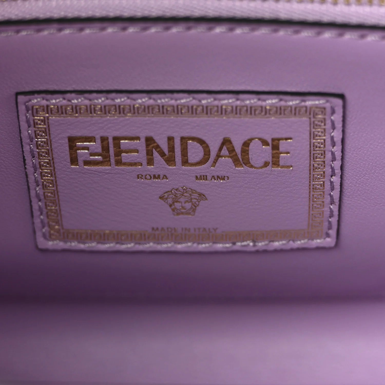 X FENDI Grained Calfskin Fendace La Medusa Medium Top Handle Bag Black Multicolor