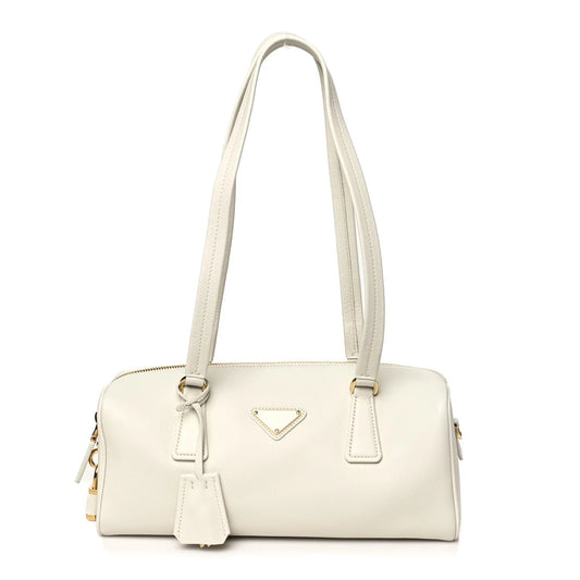Soft Grain Medium Top Handle Bag with Padlock Bianco