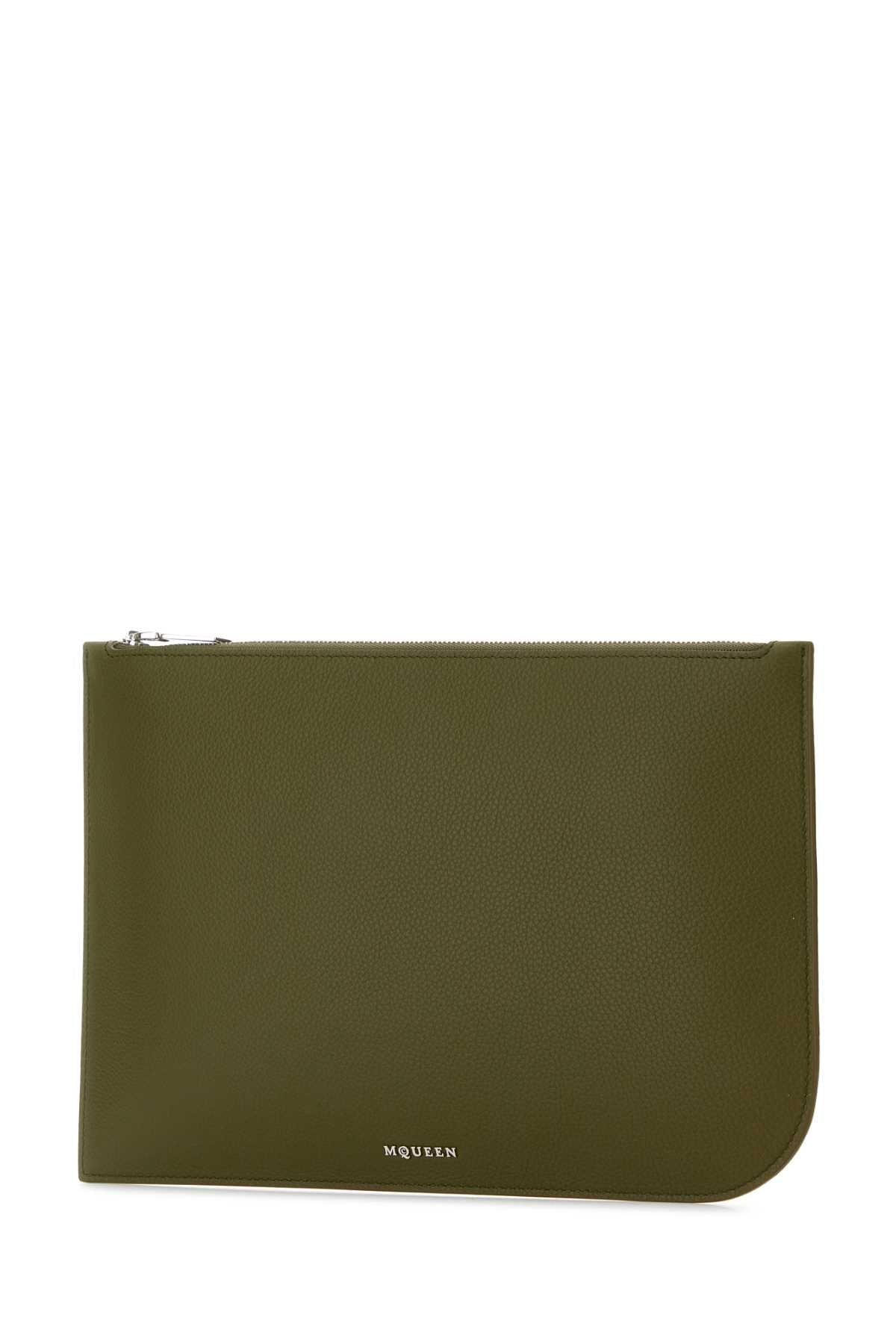 OLIVE GREEN LEATHER LARGE SLING POUCH