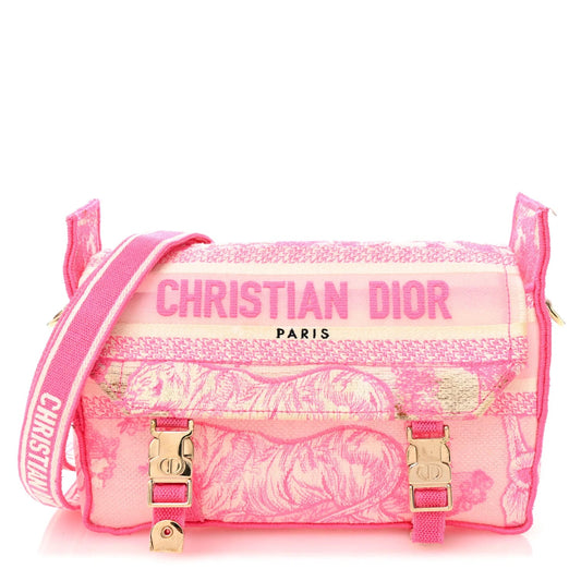 Oblique Chambray Raffia Effect De Jouy Small Diorcamp Messenger Fluorescent Pink