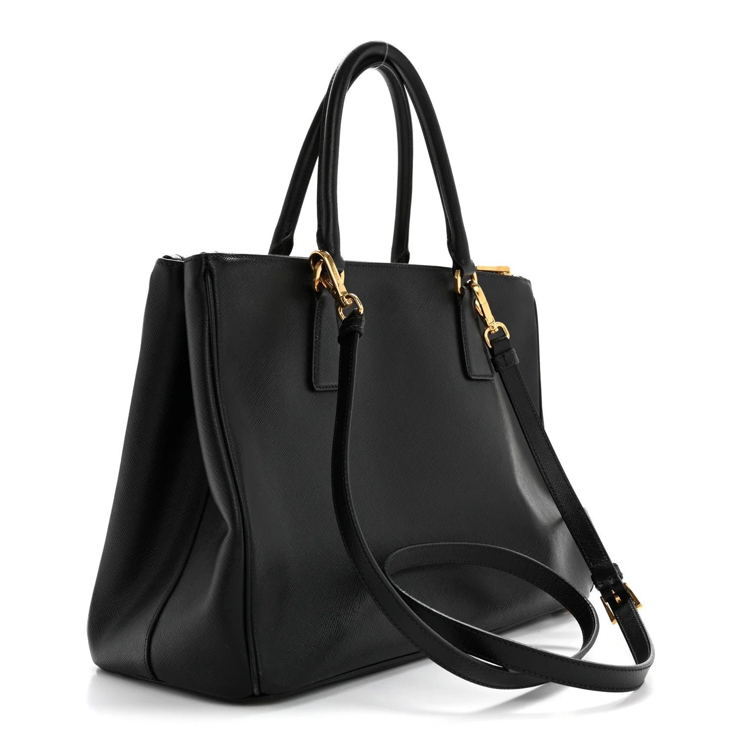 Saffiano Lux Medium Galleria Double Zip Tote Black