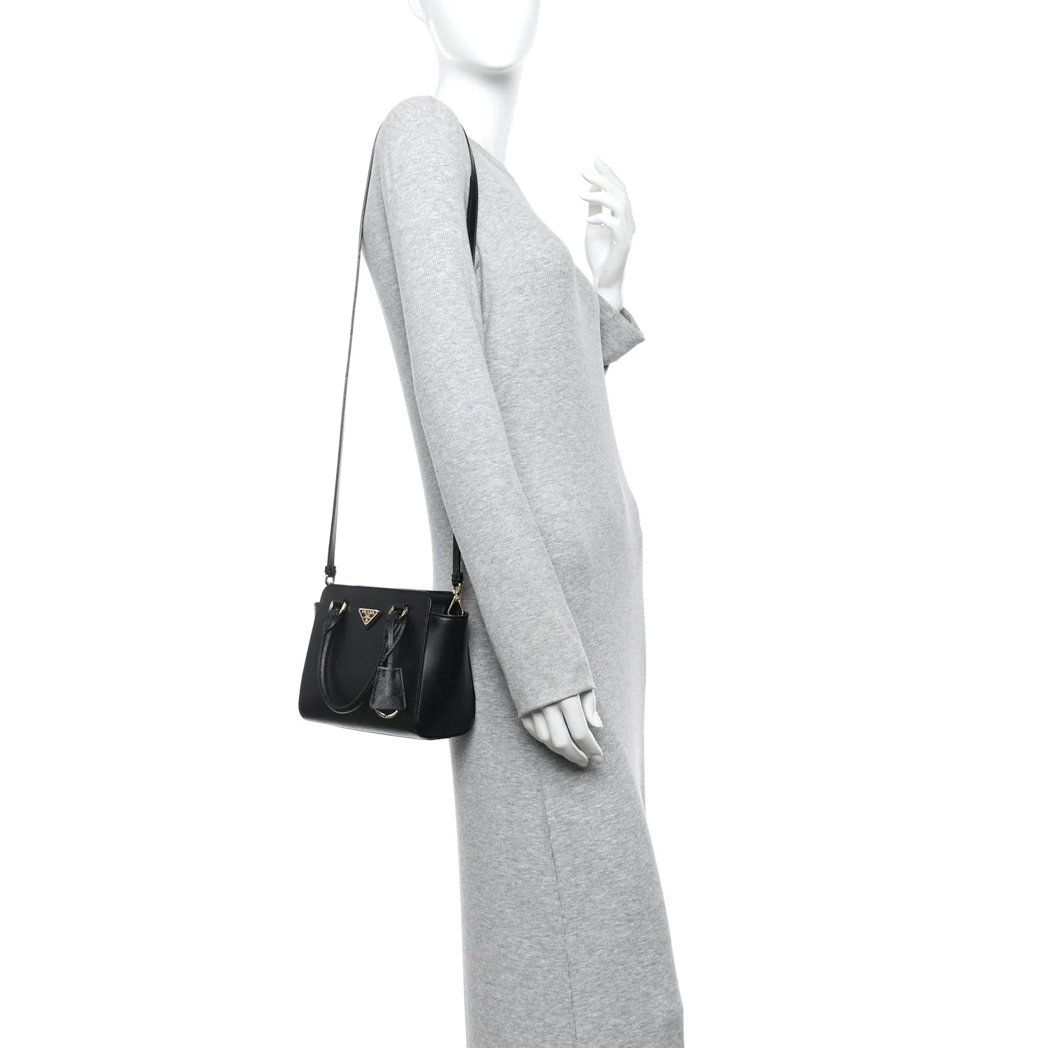 Saffiano Soft Calfskin Mini Zippered Crossbody Tote Black