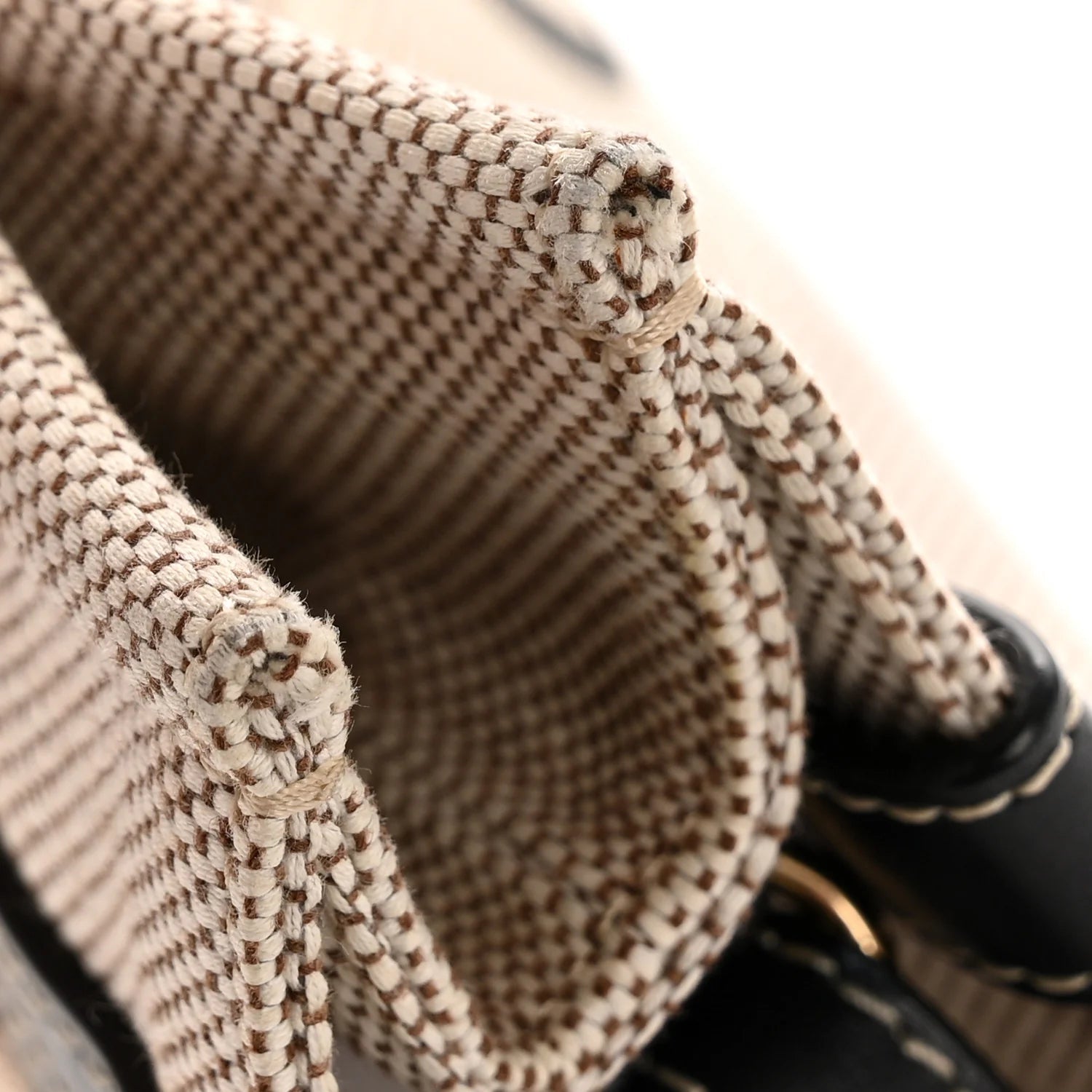 Cotton Calfskin Small Woody Ribbon Tote with Strap White Navy