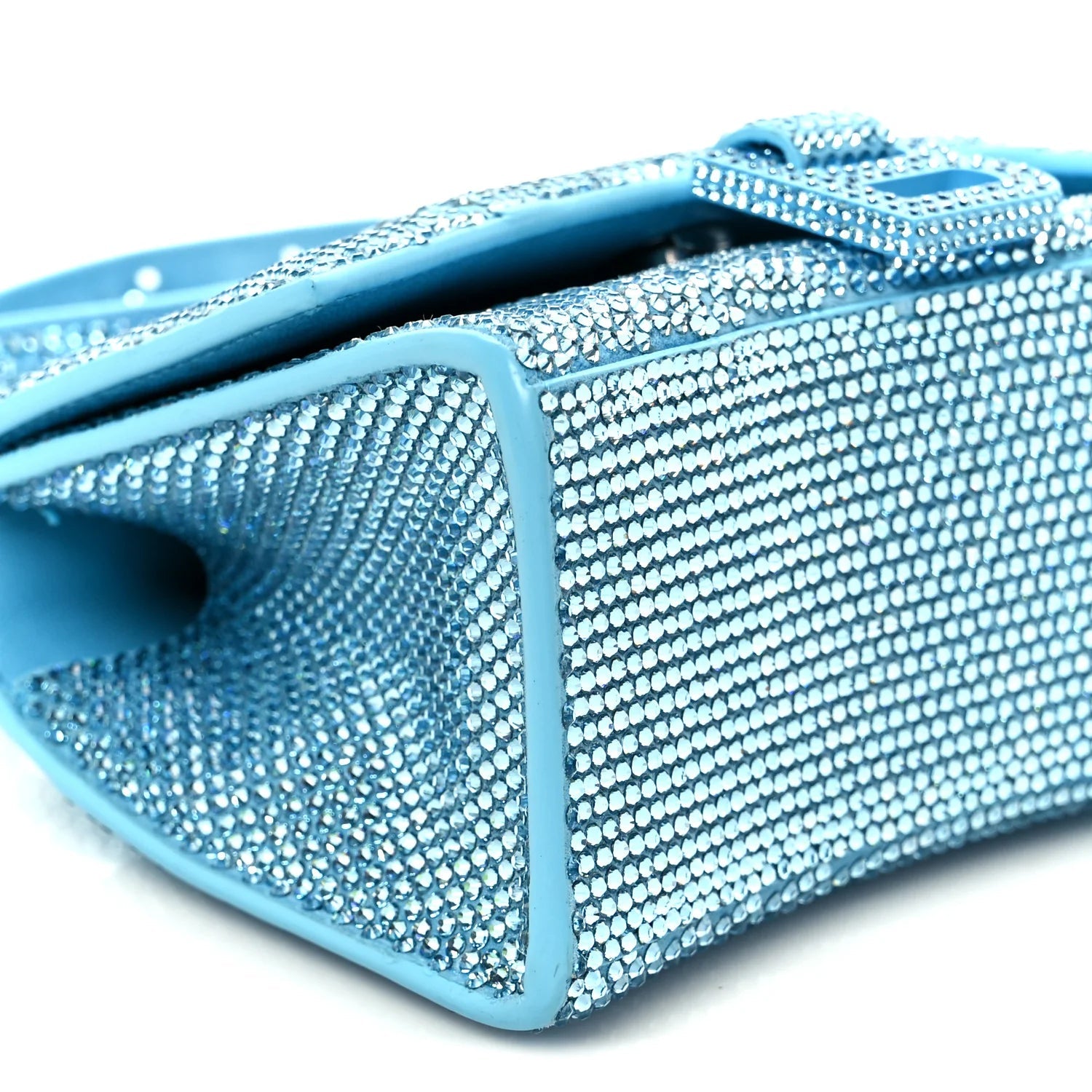 Strass Suede Hourglass Top Handle Bag XS Light Blue