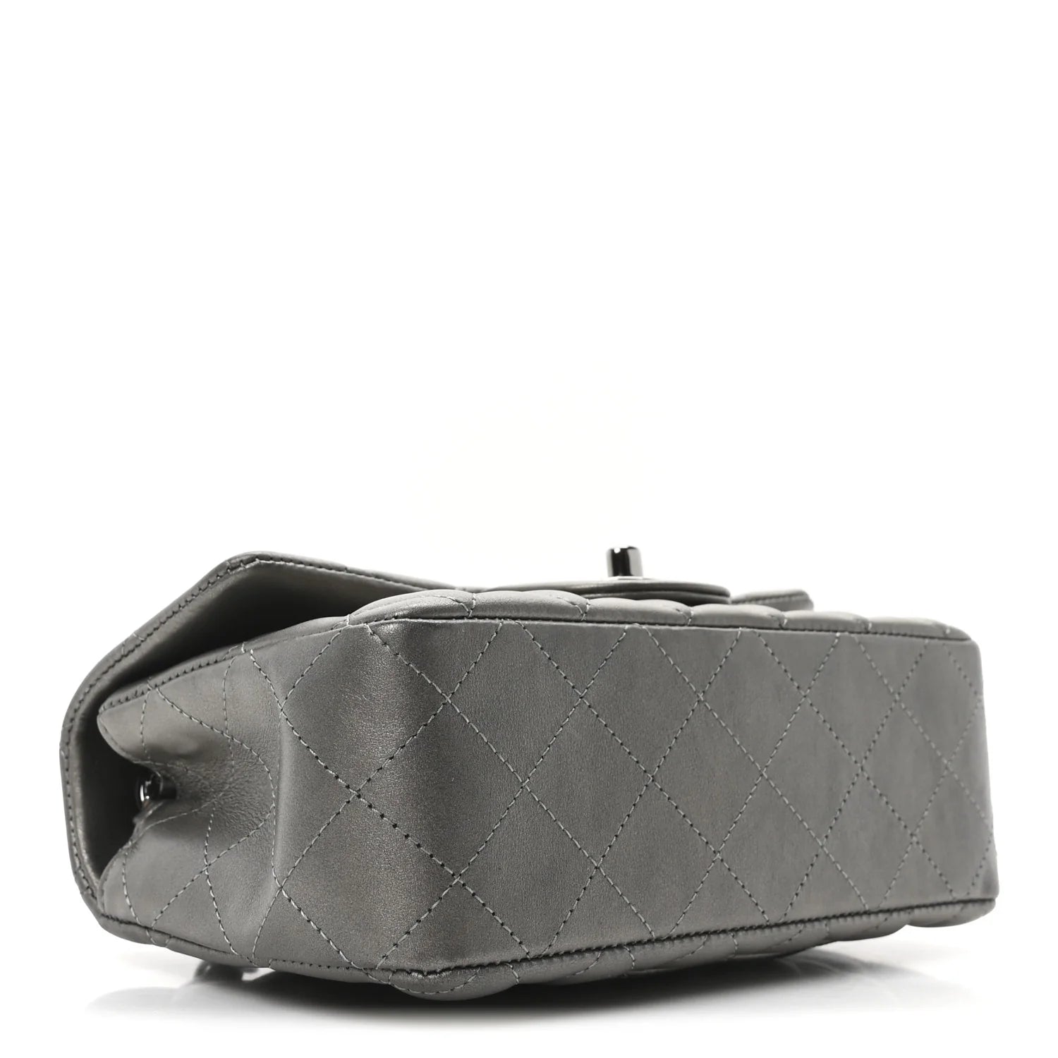 Metallic Lambskin Quilted Mini Rectangular Flap Dark Grey