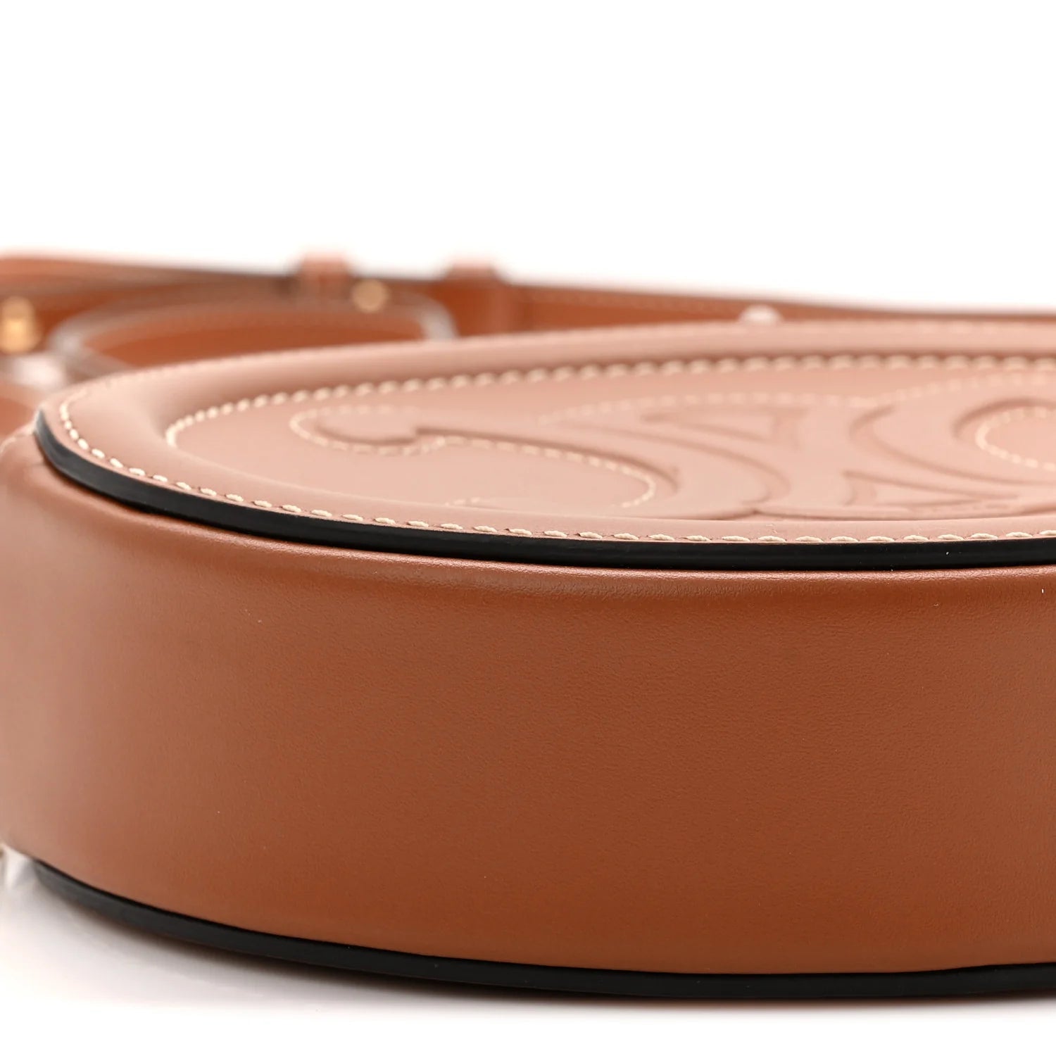 Smooth Calfskin Cuir Small Triomphe Oval Crossbody Purse Tan