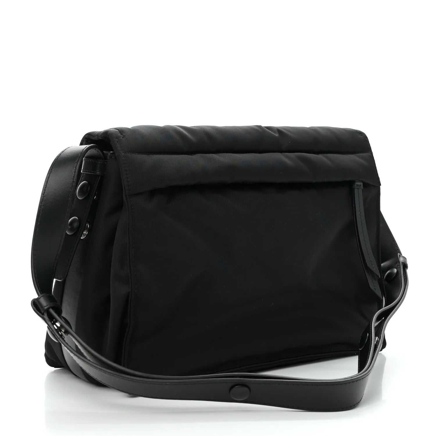 Re-Nylon Vitello Padded Large Flap Shoulder Bag Black