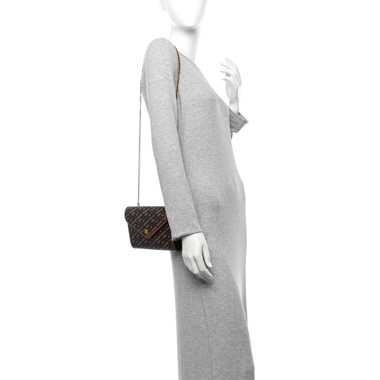 Coated Canvas La Greca Signature Wallet on Chain Brown