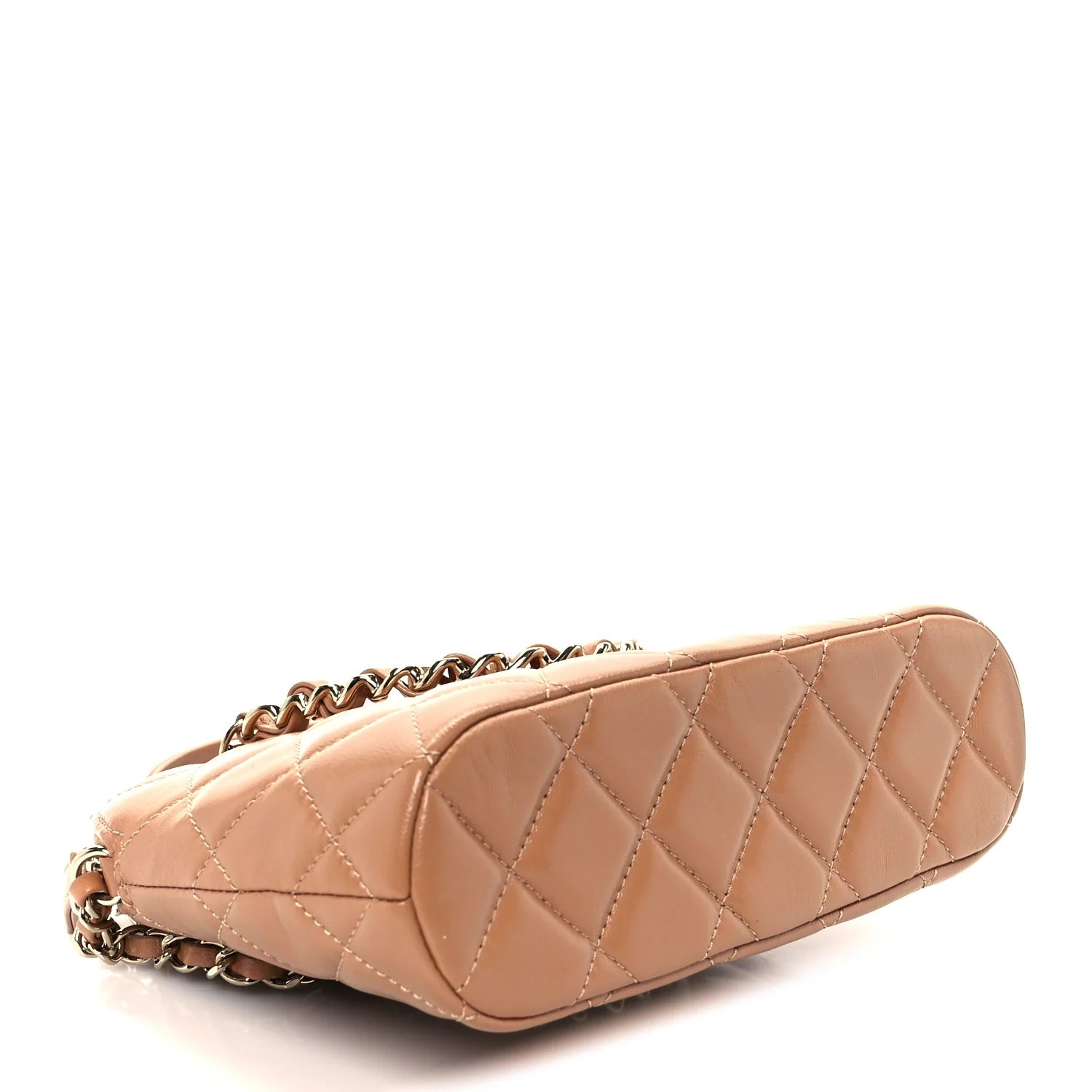 Shiny Lambskin Quilted Shiny Coco Clutch with Chain Dark Beige