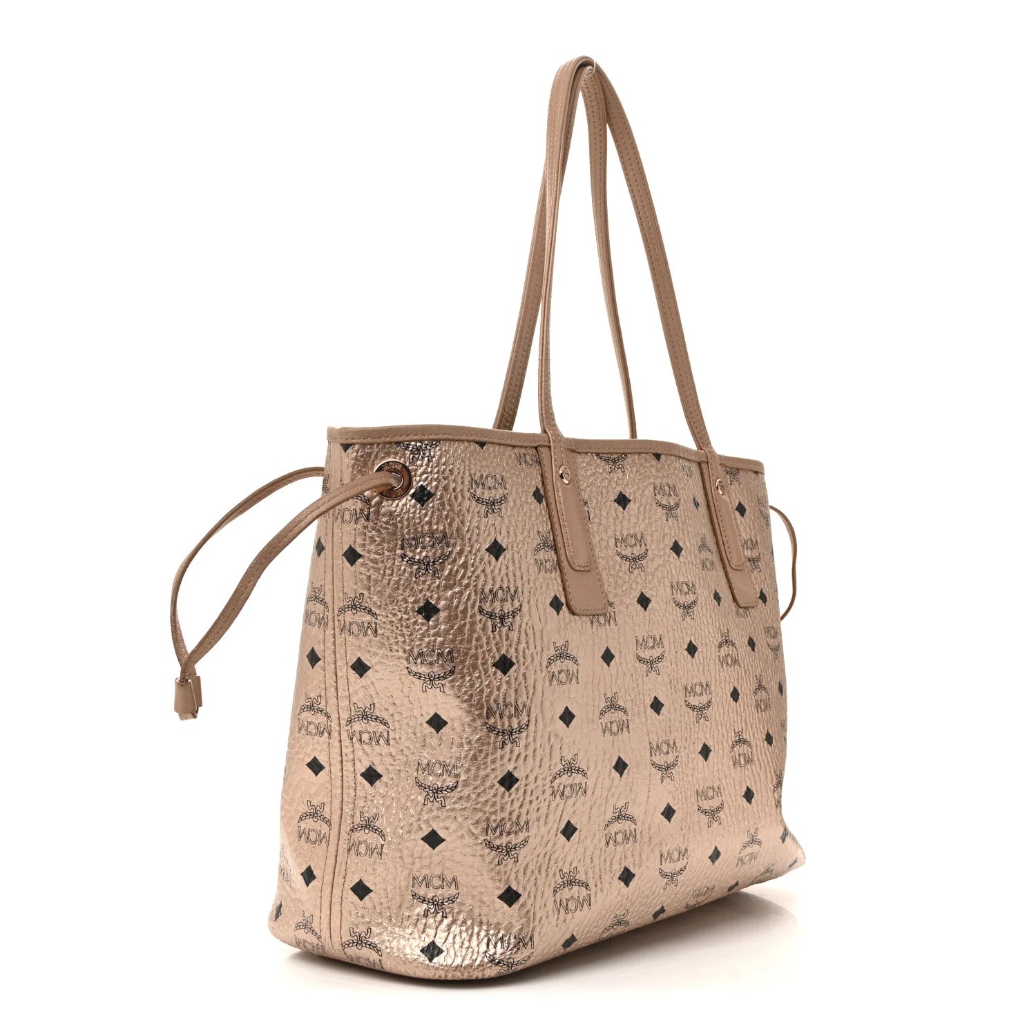 Metallic Visetos Medium Liz Reversible Shopper Tote Champagne Gold