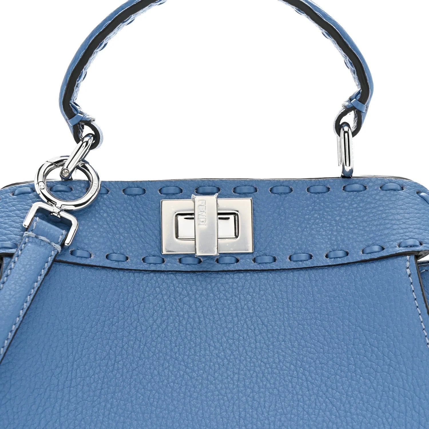 Cuoio Romano Selleria Macro Stitchings Mini Peekaboo Iconic Satchel Argento Blue