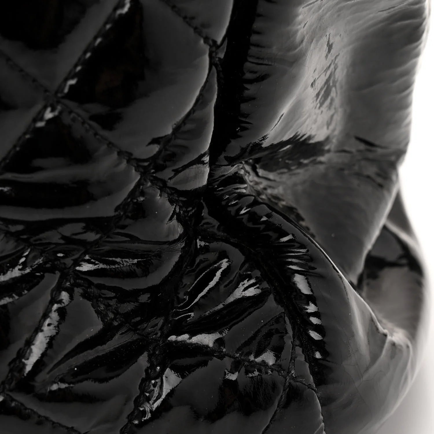 Patent Quilted Large Shopping Tote Black