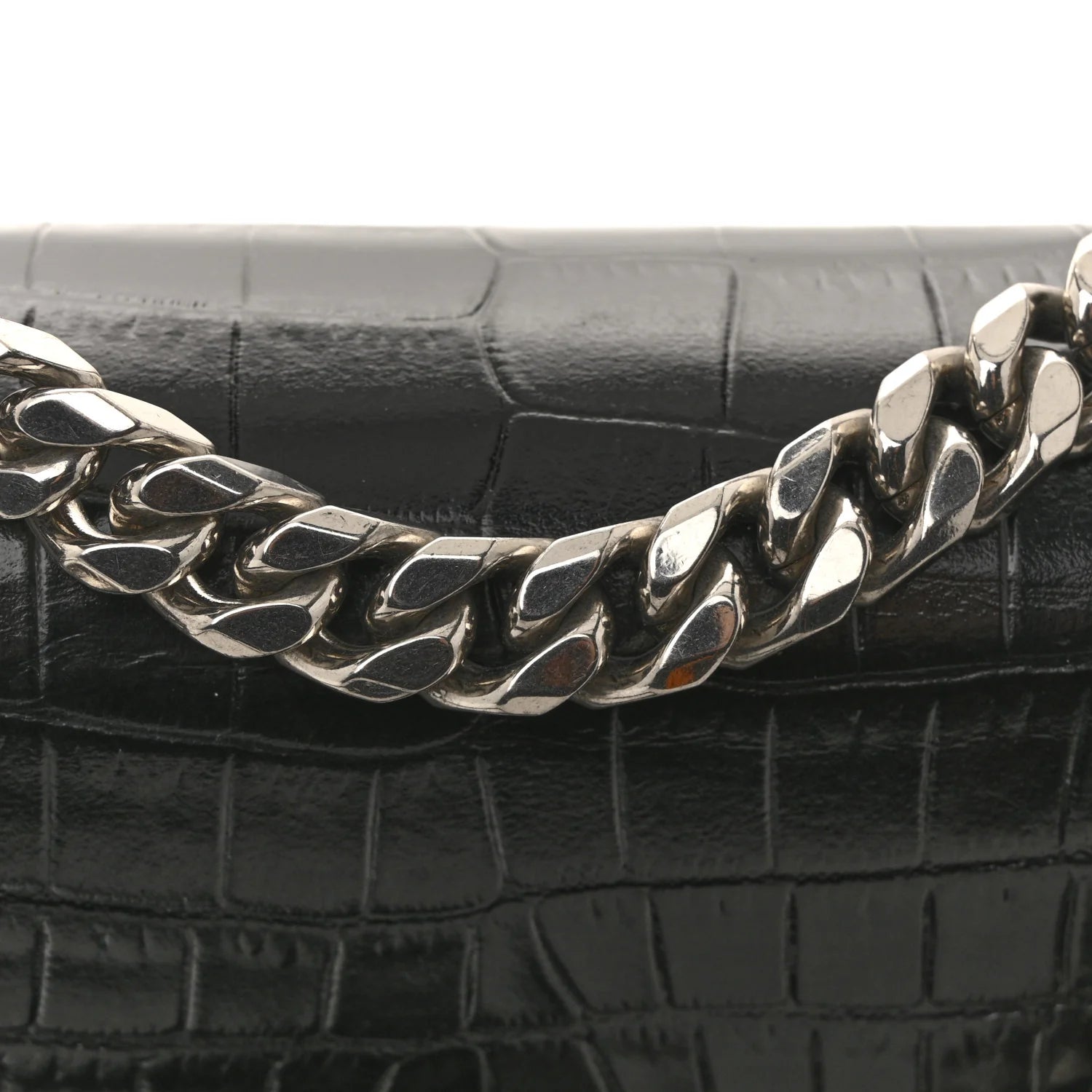 Shiny Calfskin Crocodile Embossed Mini Jeweled Satchel Black