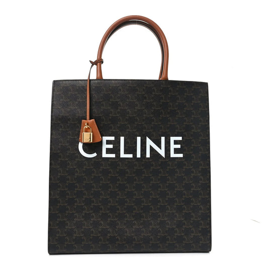 Triomphe Canvas Calfskin Large Vertical Cabas Tan