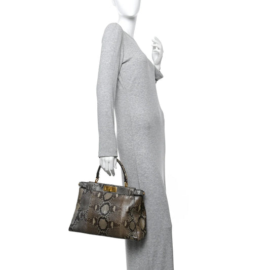 Snakeskin Medium Peekaboo Iconic Satchel Asfalto Nocciola
