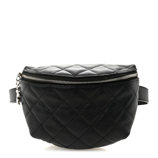 Grained Calfskin Quilted Waist Belt Bag Black