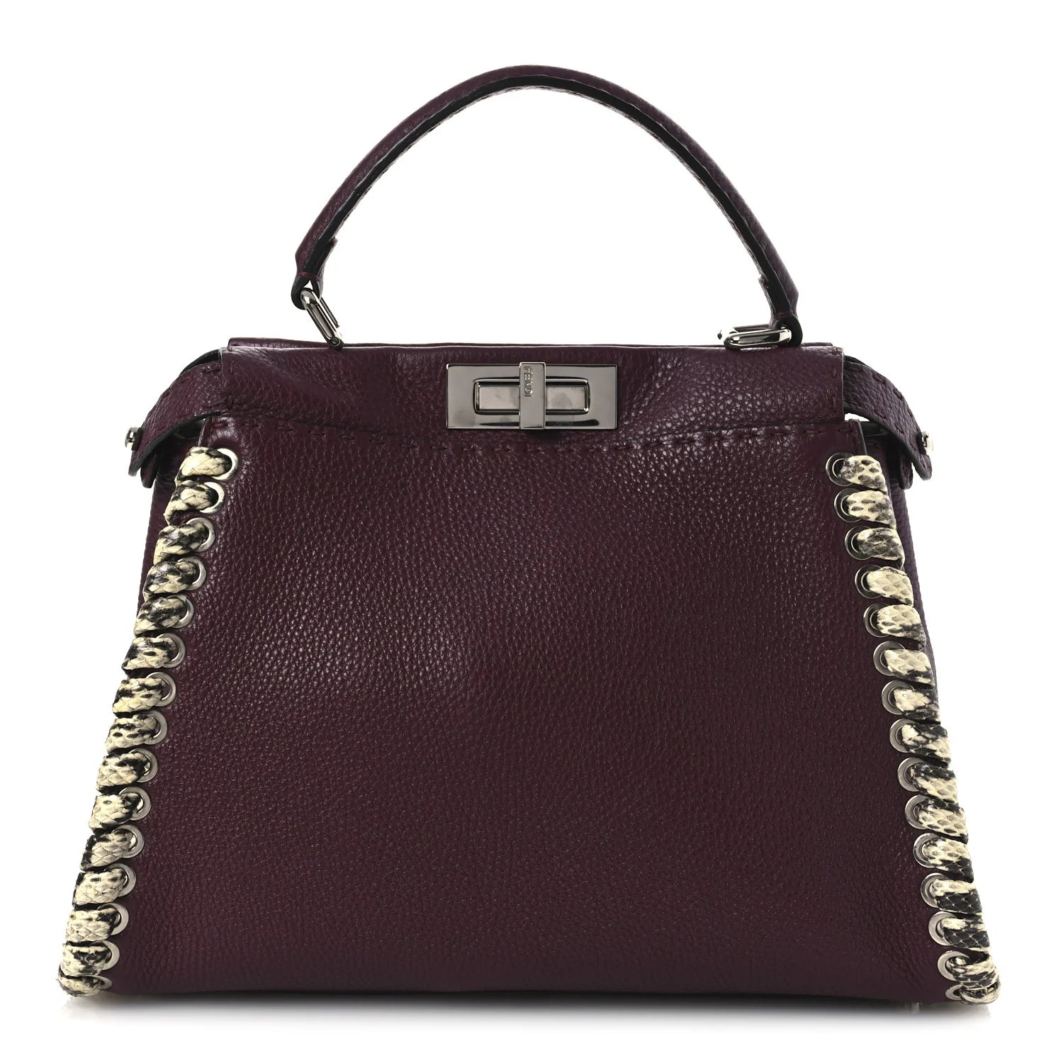Cuoio Romano Elaphe Selleria Lace up Bi-Color Medium Peekaboo Iconic Satchel Bordeaux Grigio Polvere Natural