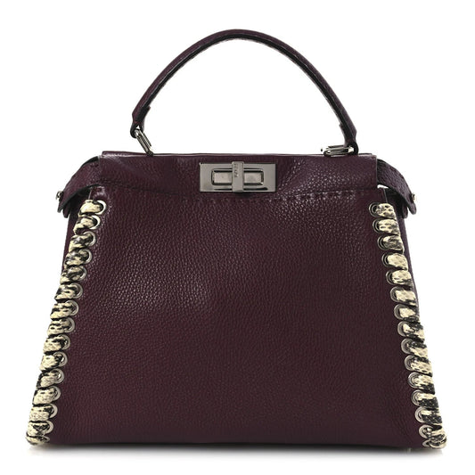 Cuoio Romano Elaphe Selleria Lace up Bi-Color Medium Peekaboo Iconic Satchel Bordeaux Grigio Polvere Natural