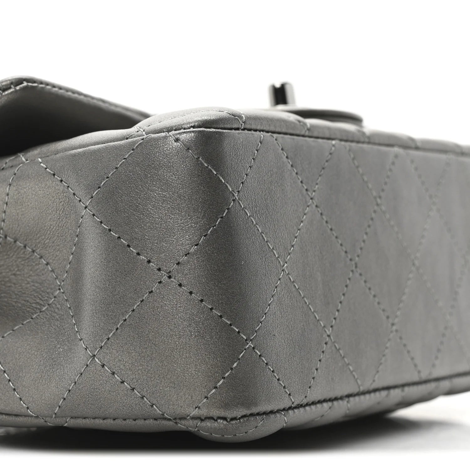 Metallic Lambskin Quilted Mini Rectangular Flap Dark Grey