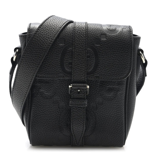 Piuma Calfskin Jumbo GG Embossed Small Messenger Bag Black