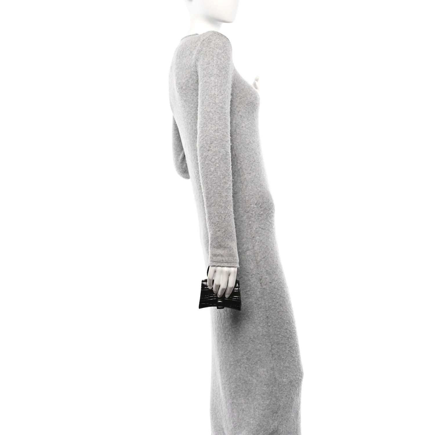 Shiny Calfskin Monochrome Crocodile Embossed Hourglass Top Handle Bag Mini Black