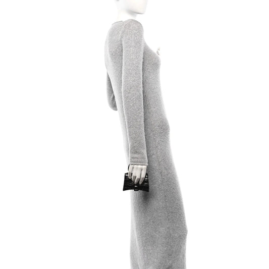 Shiny Calfskin Monochrome Crocodile Embossed Hourglass Top Handle Bag Mini Black