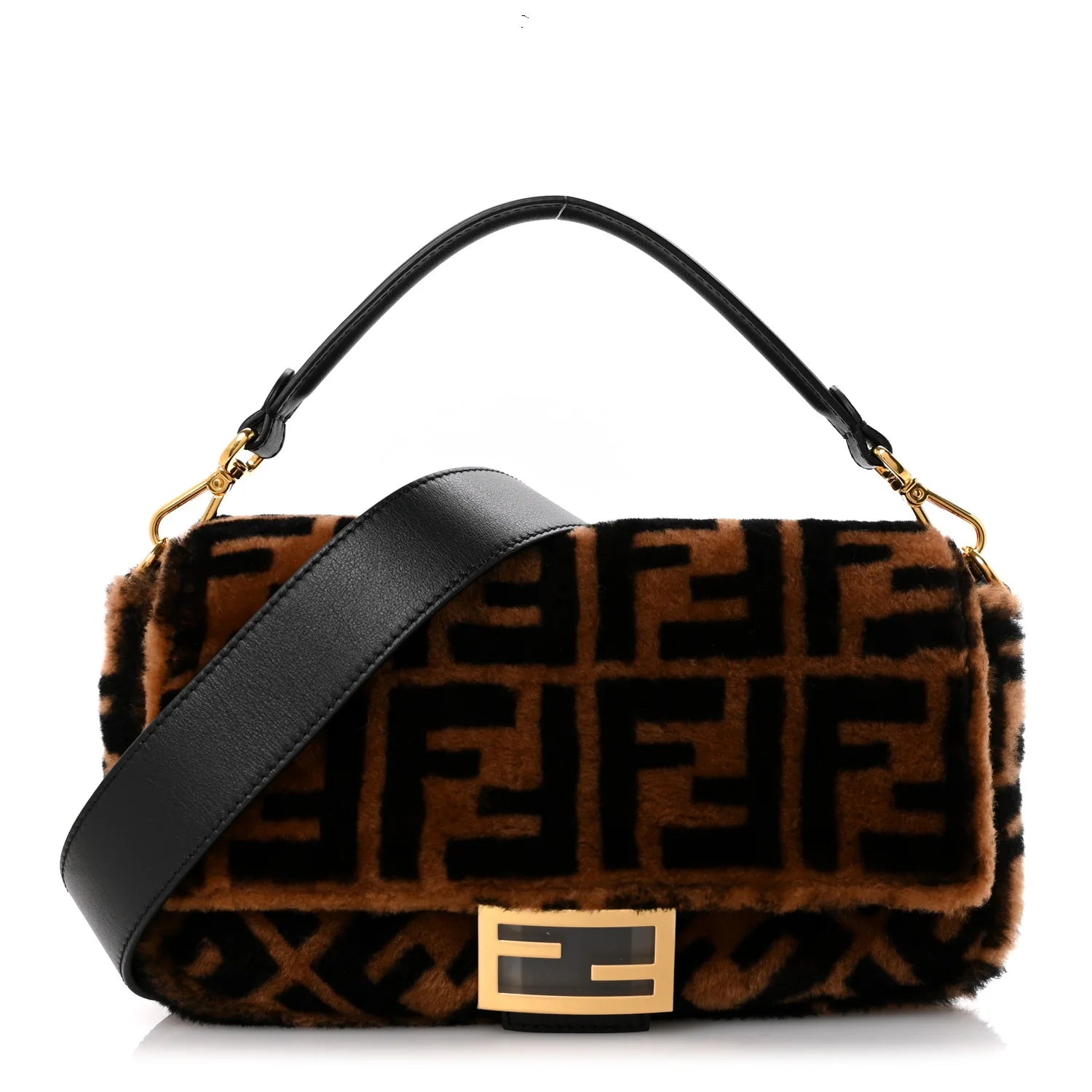 Shearling Vitello Dolce Macro FF 1974 Baguette Tobacco Black