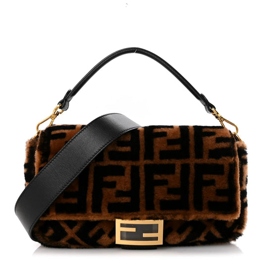 Shearling Vitello Dolce Macro FF 1974 Baguette Tobacco Black